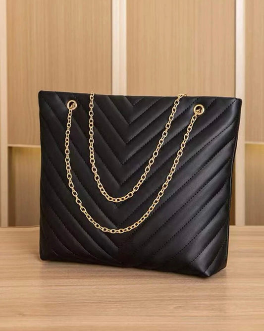 Black Tote Bag with Gold Chain